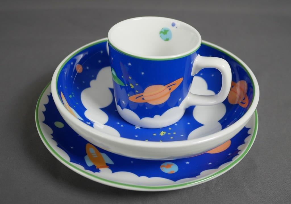 Tiffany & Co Cosmic Universe Tableware 3 Piece Set: Tiffany & Co Cosmic Universe Tableware 3 Piece Set- Cup, Saucer and Bowl. Bowl and Saucer are 8" & 7" in diameter. Cup is 3" tall. Near Mint Condition
