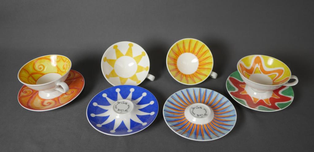 Rosenthal O Sole Mio 4 Cup Coffee Set: Rosenthal "O Sole Mio" 4 Cups and 4 Saucers. 3 1/2" tall. Good Condition.