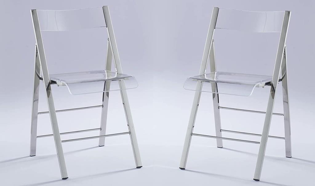4 Kasper Flex Luxury Modern Lucite Folding Chairs: Set of 4 Kasper Flex Luxury Modern Lucite Folding Chairs. Chromed Steel Frame and Luxe Clear Acrylic Seat .Measure 31" long. Good slightly used condition.