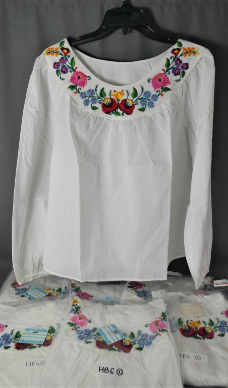 Kalocsa Hungarian Traditional Ladies Embr. Blouses: Kalocsa Hungarian Folk Traditional Embroidred Blouses. Lot of 7. All New.