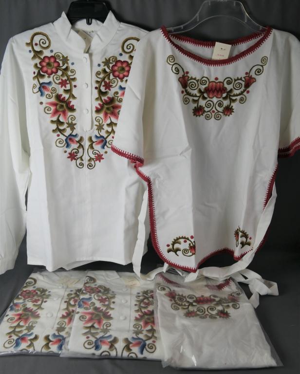 Hungarian Kalocs Folk Embroidered Shirts/ Blouses: Hungarian Kalocsa Folk Embroidered Shirts/ Blouses. Lot of 5. All New.