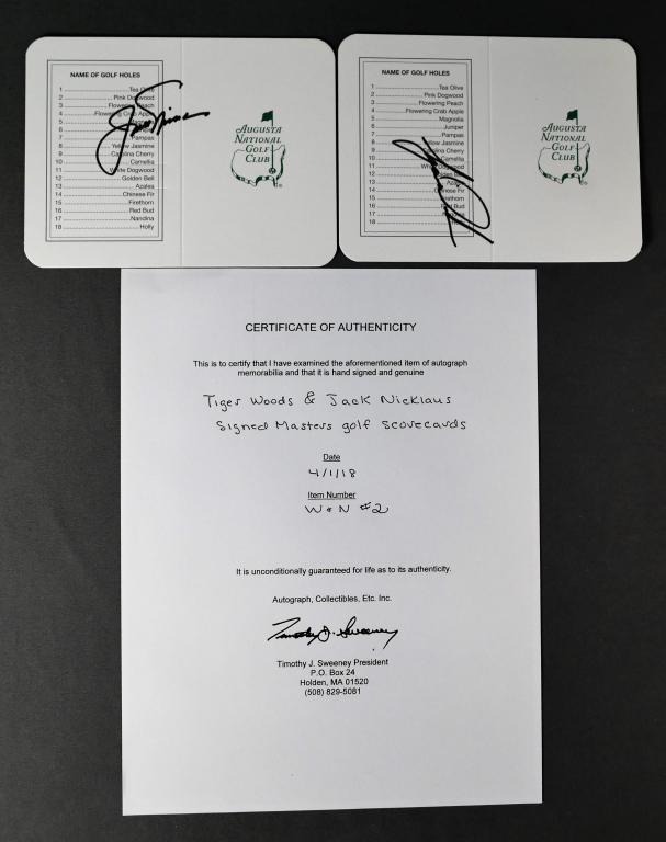 Tiger Woods & Jack Nicklaus Signed Golf Masters Ca (1 of 4)