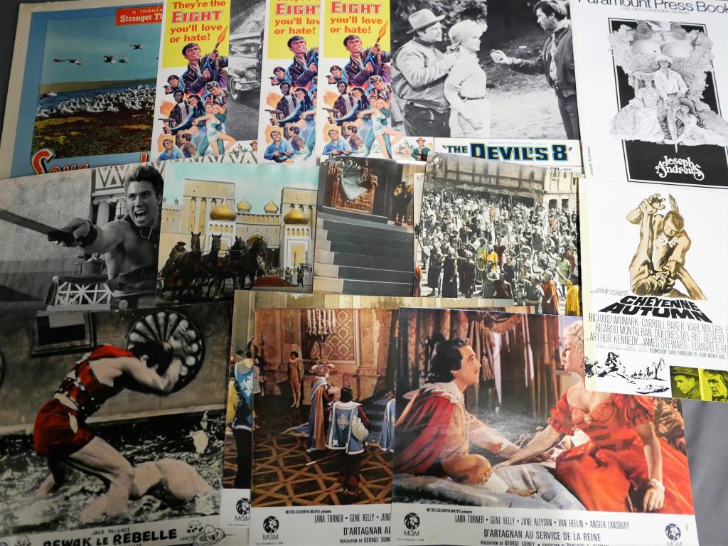 Group og Vintage Cimema/ Movie Lobby Cards: Group og Vintage Cimema/ Movie Lobby Cards and Press Books including "Devil's Eight" 1969, "Song of the Land" 1953, "The Barbarians" 1960, "Princess of Nile" 1960, etc... Good overall condition, some 
