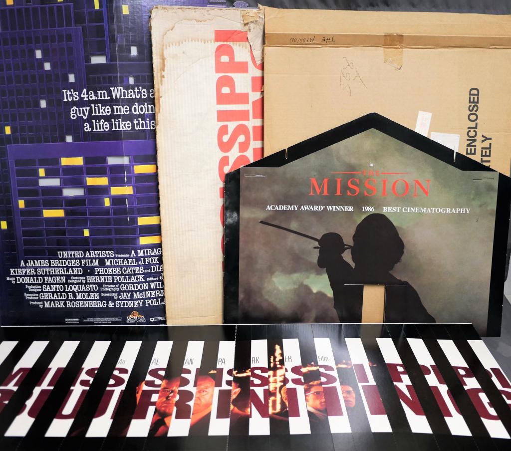 3 Vintage Movie Cardboard Standee Kits 1980's: 3 Vintage Movie Cardboard Standee Kits- 1988 "Bright Lights, Big City", 1988 "Mississippi Burning" and 1986 "The Mission". All in original boxes, in good unassembled condition.
