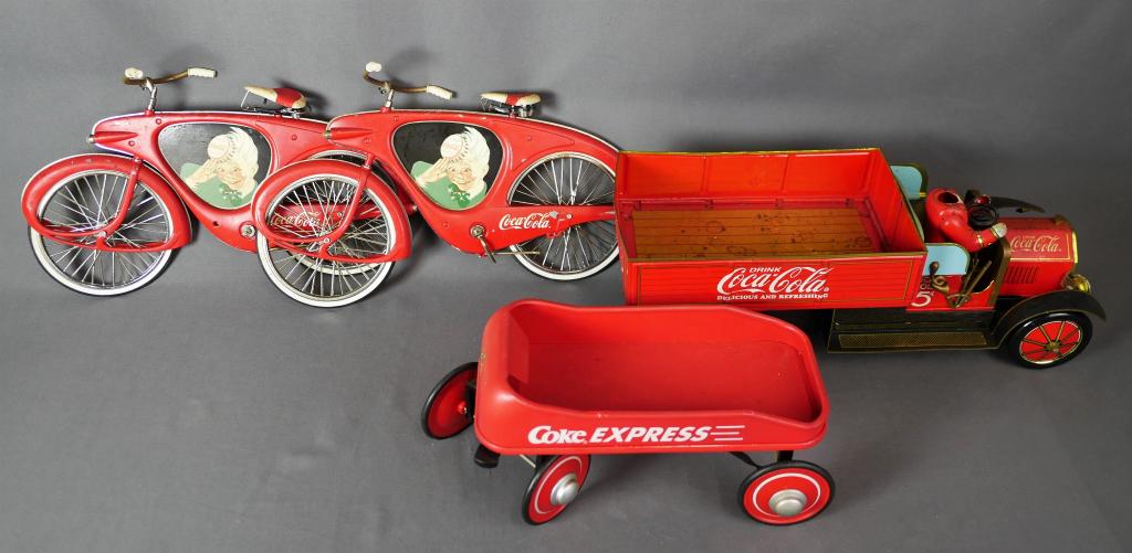 Vintage Coca Cola Tin Advertisement Bikes, Truck (1 of 8)