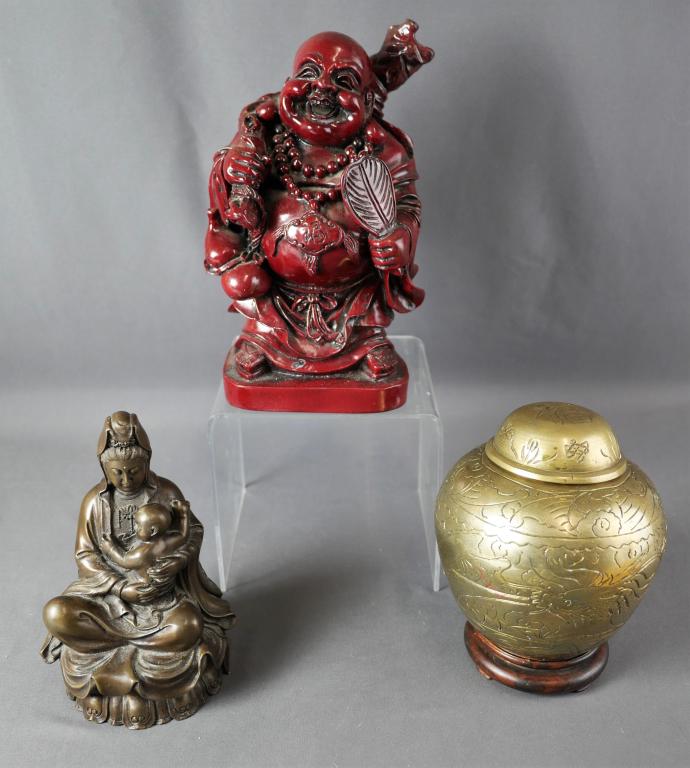 Asian Bronze Buddha Guan Yi, Brass Covered Jar (1 of 12)