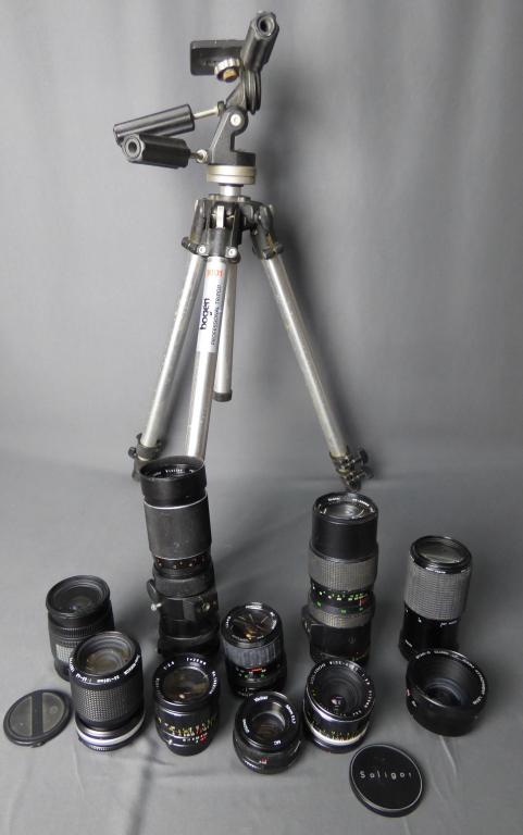 Vintage Camera Lenses Assortment & Bogen Tripod (1 of 9)