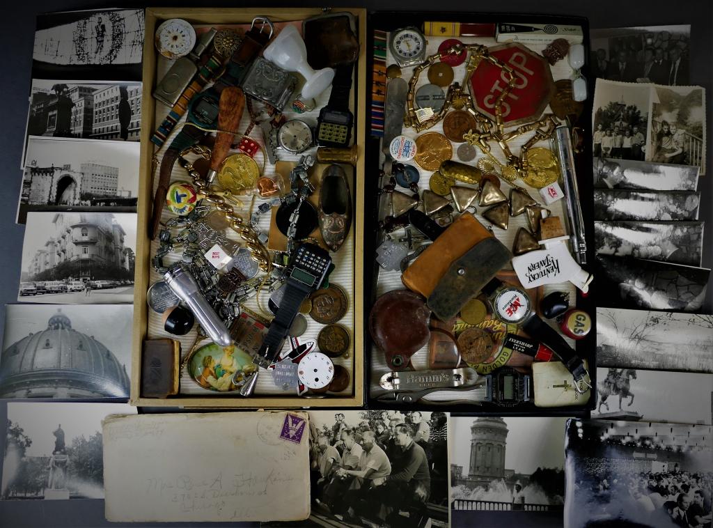 Grandfathers Junk Drawer Lot- Coins, Tokens, Watch: Grandfathers Junk Drawer Lot- Coins, Tokens, Watches, Vintage & Antique Photos, Small Collectibles, etc... Unsearched.