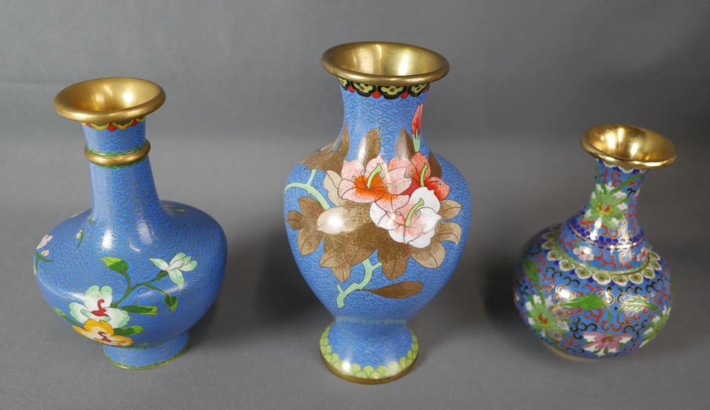 Lot of 3 Vintage Chinese Asian Cloisonne Vases (1 of 4)