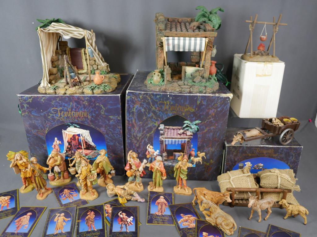 Fontanini Nativity Village- Shepherds Camp, King T: Fontanini Nativity Village- Shepherds Camp, King's Golden Tent, Shepherds Camp Accessory Set and group of 5" nativity figures. Good Condition.