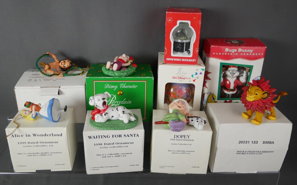 Disney Grolier Christmas Tree Ornaments: Lot of mostly Disney Grolier Christmas Tree Ornaments. All are in original boxes.