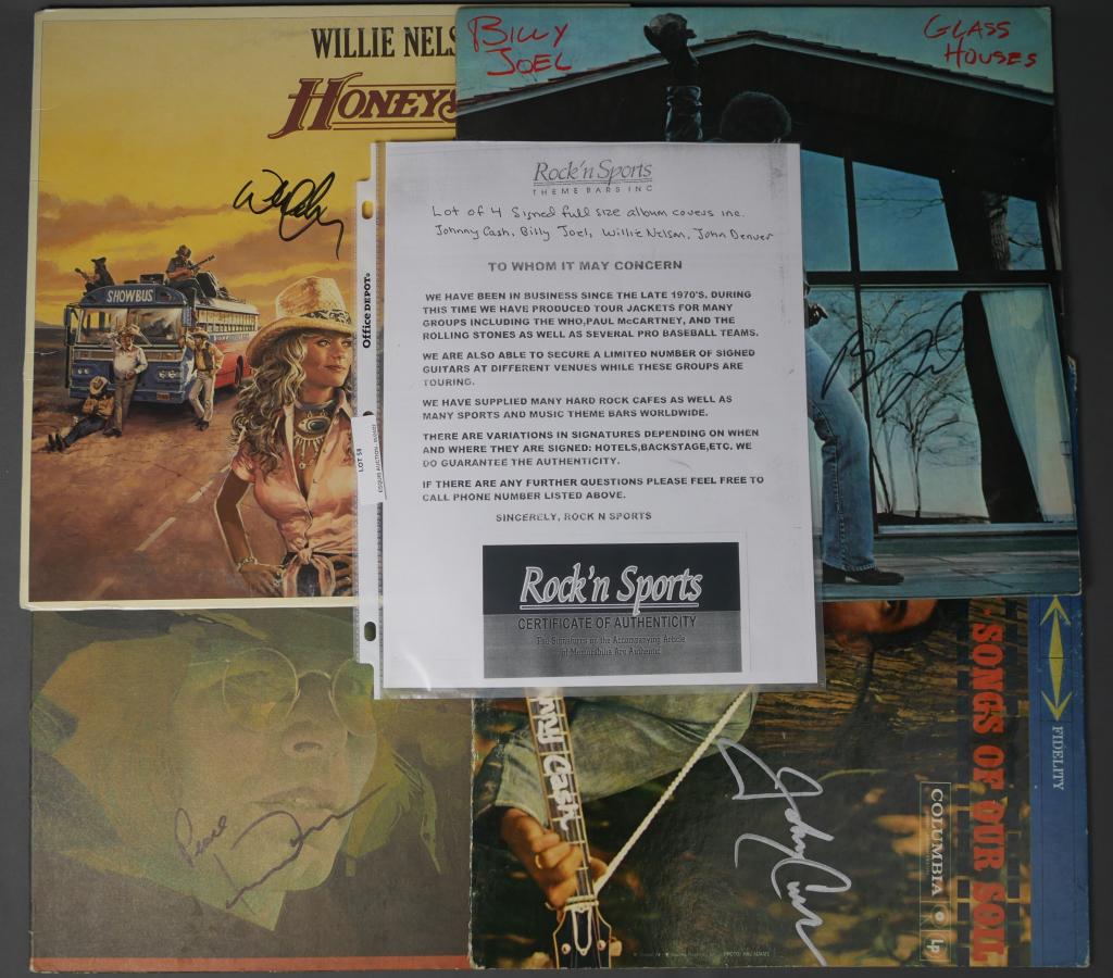 4 Signed Album Covers- Johny Cash, Billy Joel, Wil (1 of 9)