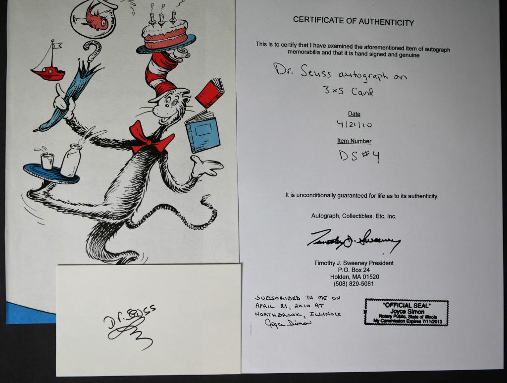 Dr. Seuss Autograph/ Signature w/ COA (1 of 3)