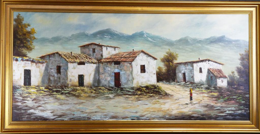 Reyes Large Mount Village Scene Oil Painting (1 of 7)