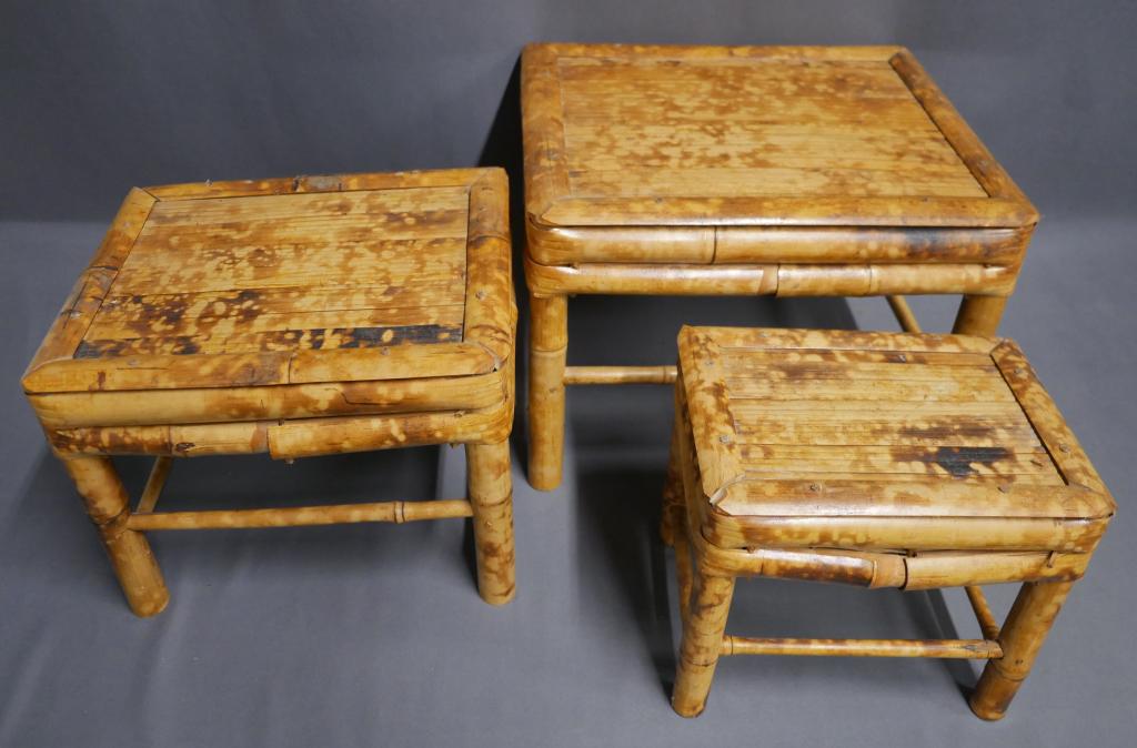 Vintage Tortoise Bamboo Stools- Set of 3 (1 of 5)