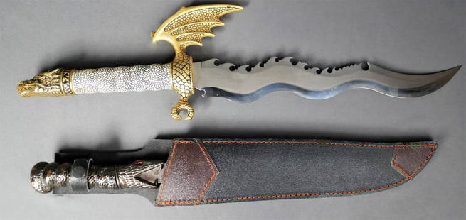 Two Fanatsy Daggers/ Knives with Dragon Handles: Two Fanatsy Daggers/ Knives with Dragon Handles. 21 1/2" & 19" long. Good Condition.