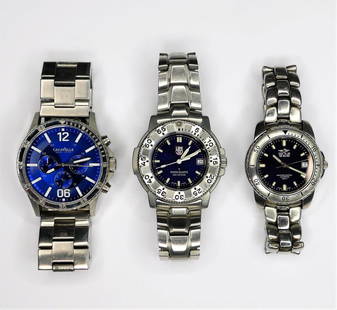 3 Mens Wrist Watches- Lumi Nox, Caravelle & Sector: Lot of 3 Mens Wrist Watches. Lumi Nox Series 3200; Caravelle New York by Bulova 43A116 and Sector No Limits SSO. All afe in good overall condition, need new batteries, untested.