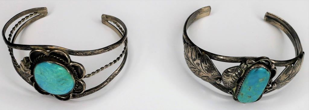 2 Sterling Native American Cuff Bracelets w/ Turqu (1 of 4)