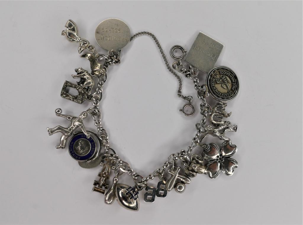 Sterling Silver Charm Bracelet w/ lots of Charms (1 of 4)