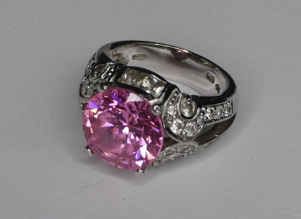 Sterling Silver Ladies Ring w/ Pink Sapphire (1 of 4)