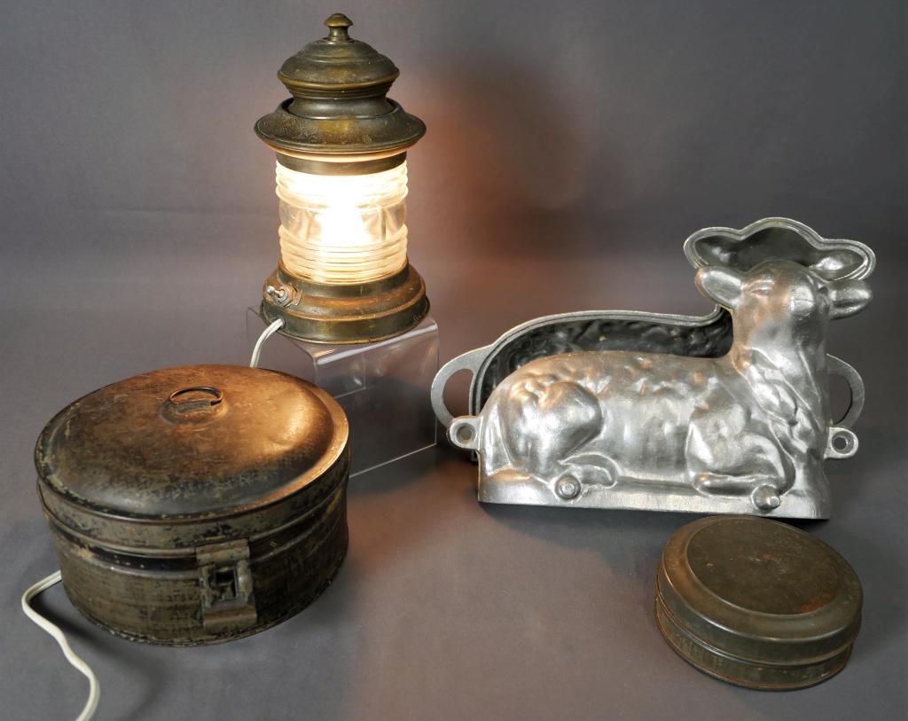 Antique Tin Canister Spice Set, Lantern, Cookie Cu (1 of 6)