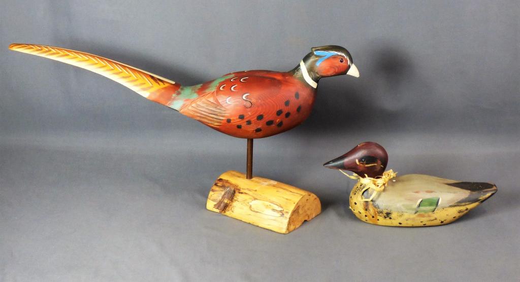 Carved Wood Pheasant & Labbe Duck Decoy (1 of 8)