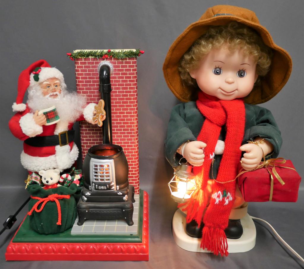 Christmas Holiday Decor- Animated Santa & Caroller: Christmas Holiday Decor- Animated Santa & Caroller Boy. 23"-13" tall. Light Up and Move.