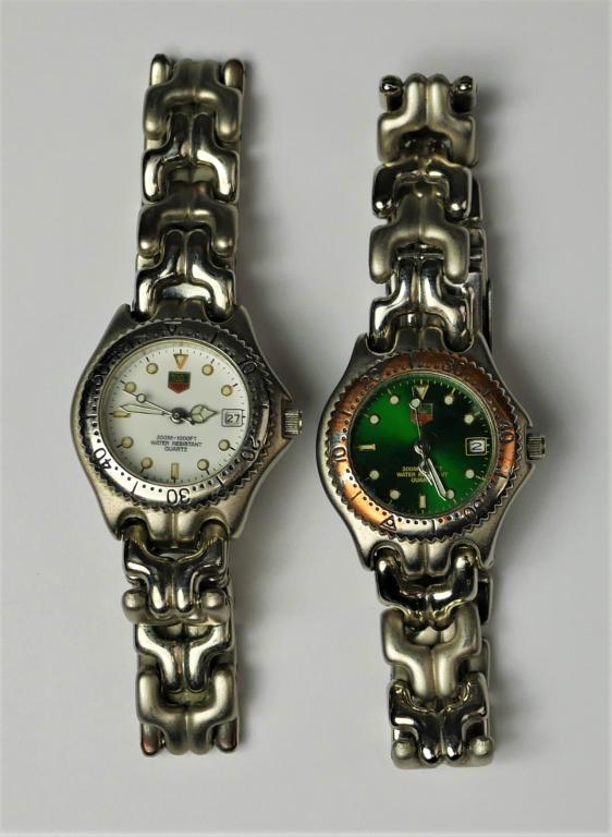 Tag Heuer Ladies Wrist Watches: Tag Heuer Ladies Wrist Watches. Both are 6825 208k quartz. Good overall condition shwing some wear. Untested w/o batteries. Can not guarantee that original, might be replicas.