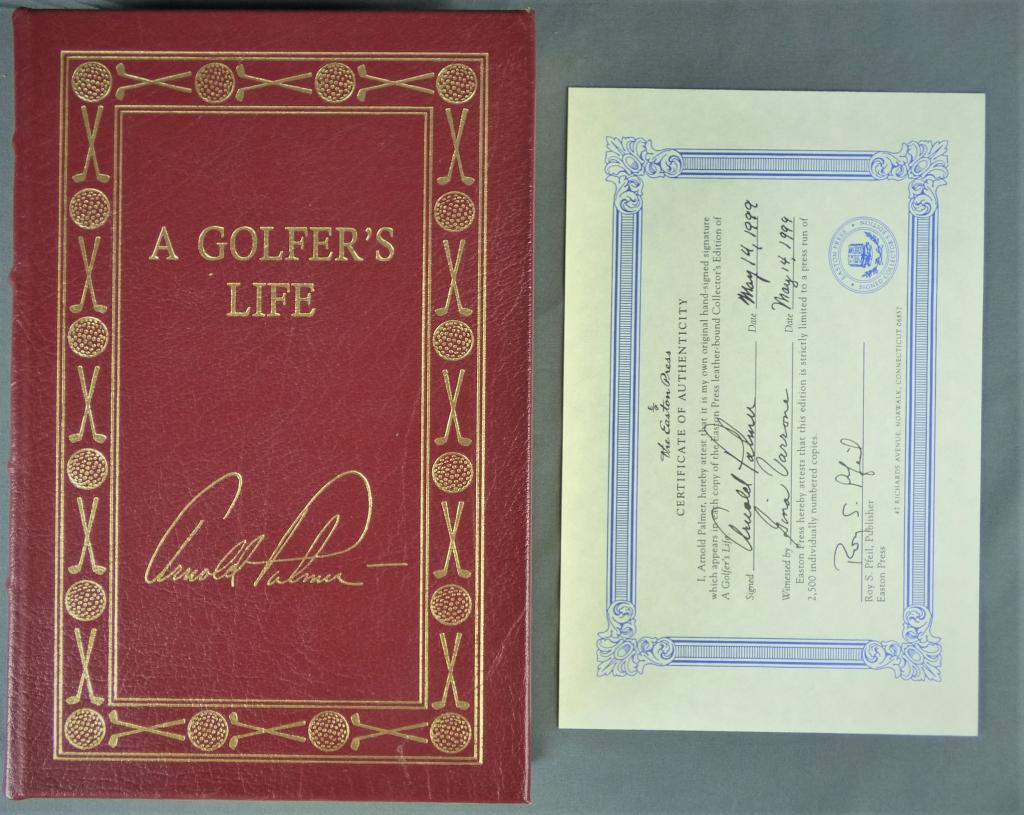 Arnold Palmer "Golfers Life" Signed Easton Press B: Arnold Palmer "A Golfer's Life Signed Easton Press Leather Bound Book. Comes with Certificate of Authenticity. Condition: Good. We truly believe that this item is authentic, but Esquis Auctions does n