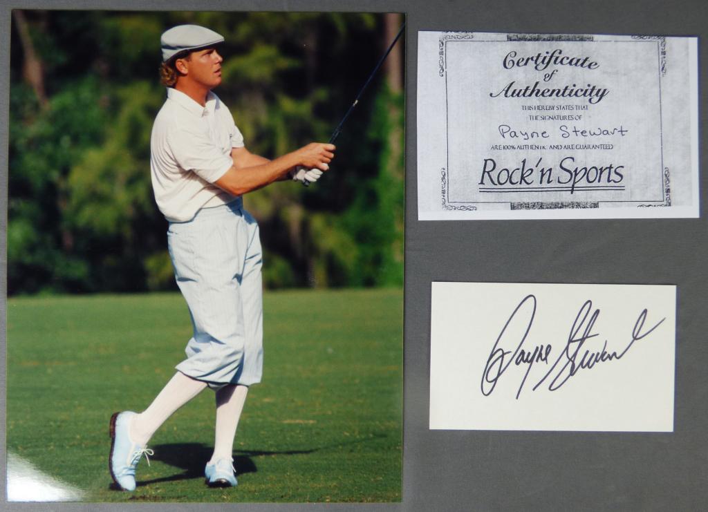 Payn Stewart Autograph/ Signature w/ Golf Photo: Payn Stewart Autograph/ Signature on index card with 8" x 10" Photograph. Comes with Certificate of Authenticity. Condition: Good. We truly believe that this item is authentic, but Esquis Auctions doe
