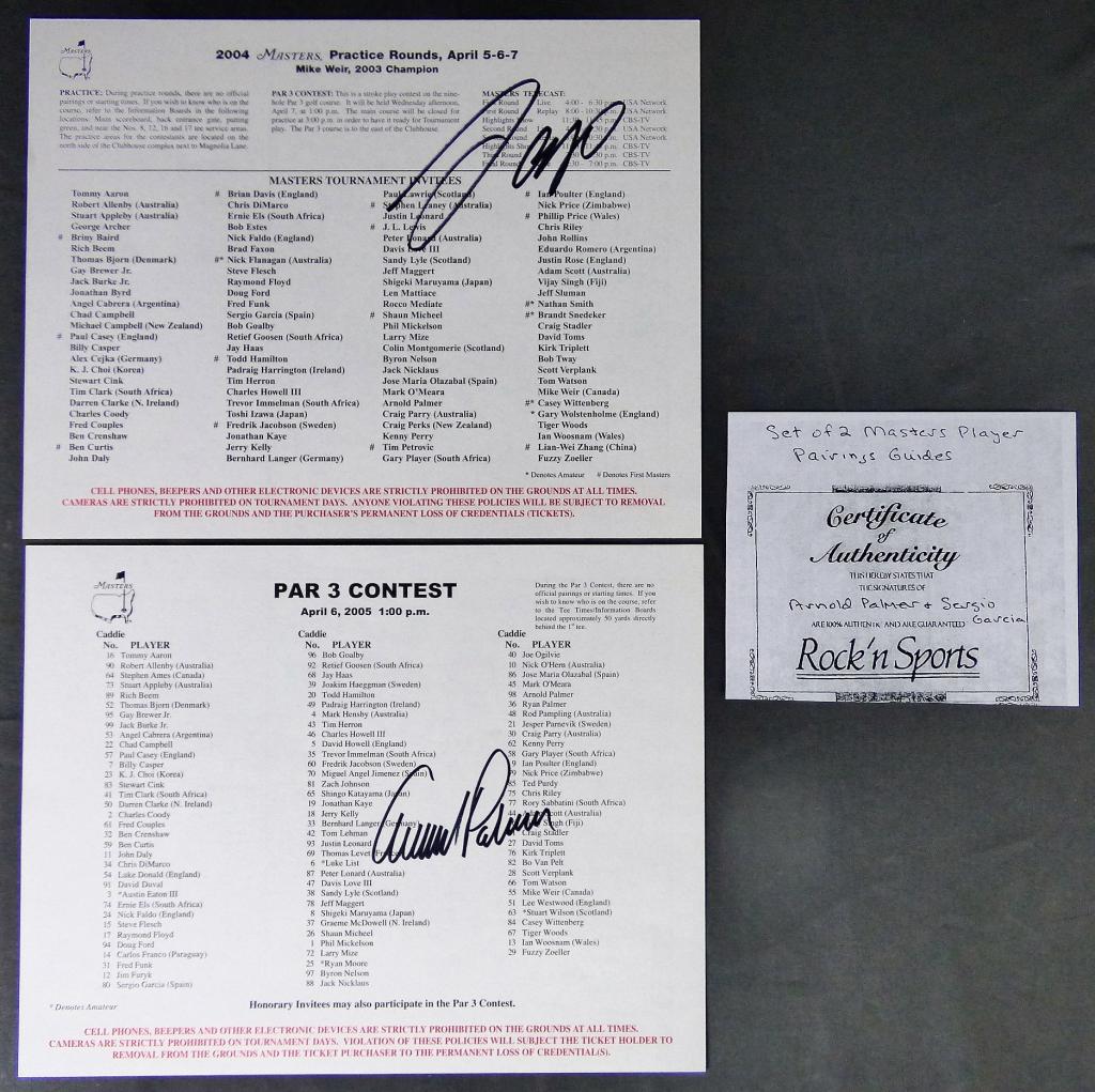 Arnold Palmer & Sergio Garcia Signed Golf Masters (1 of 6)