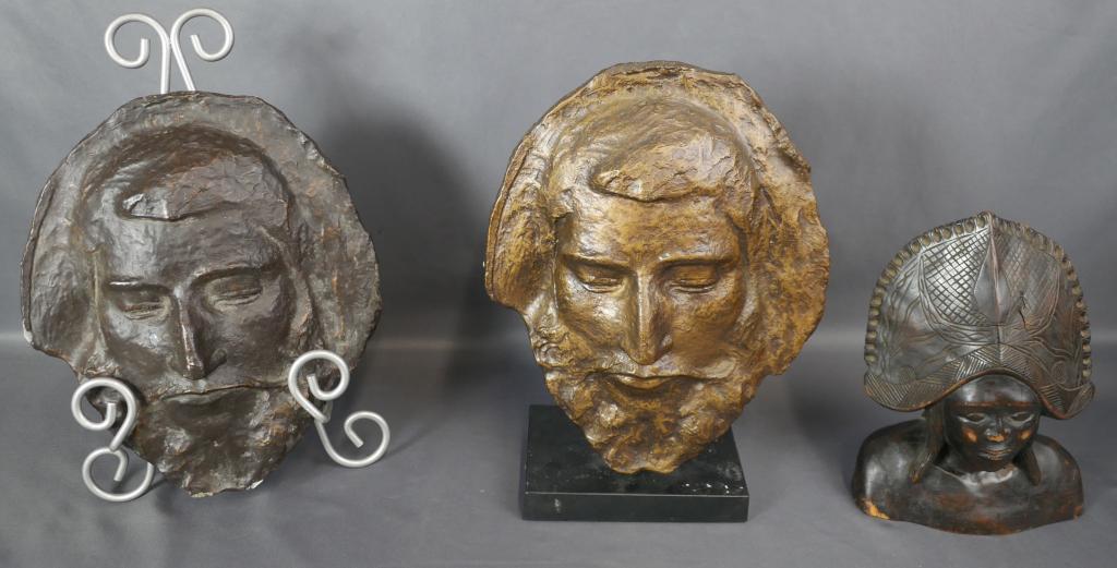Vintage Face Art Plaques & African Wooden Bust (1 of 10)