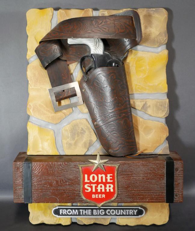 Vintage Lone Star Revolver Beer Advertising Sign: Vintage Lone Star Revolver Beer Advertising Sign. Measures 18" x 14". Good Condition.