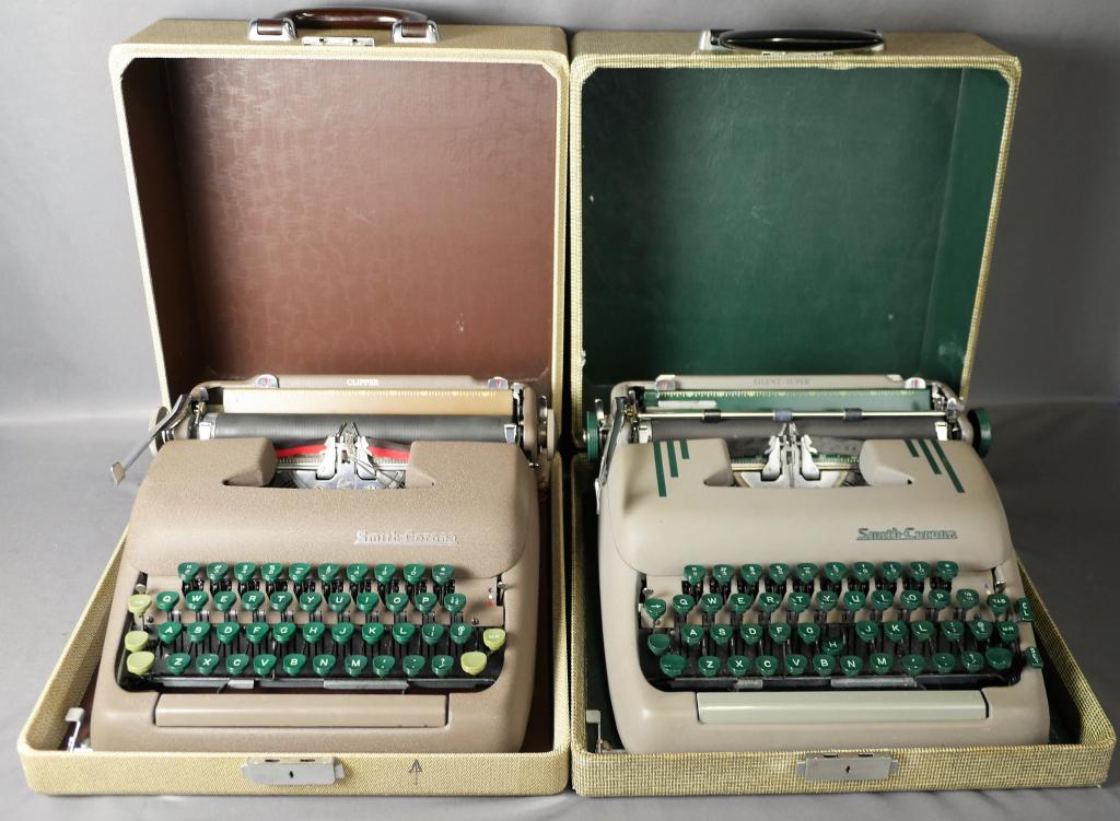 Two Vintage Smith-Corona Portable Typewriters: Two Vintage Smith-Corona Portable Typewriters. One is Clipper and second is Silent Super. Both are in original cases. Good overall condition, untested.