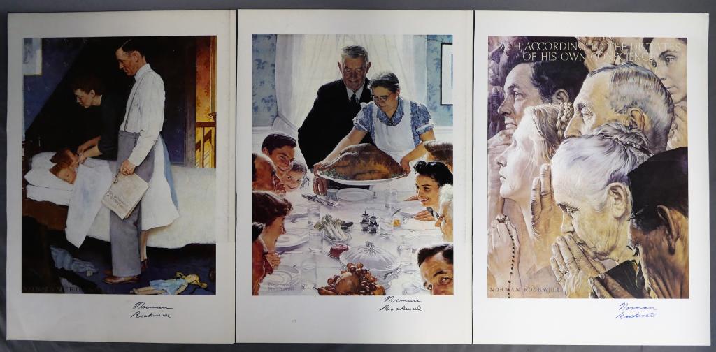 Norman Rockwell Signed Lot of 3 Art Book Pages: Lot of 3 Signed Norman Rockwell Art Book Pages. 12" x 17". Come with Certificate of Authenticity. Condition: Good. We truly believe that this item is authentic, but Esquis Auctions does not have speci