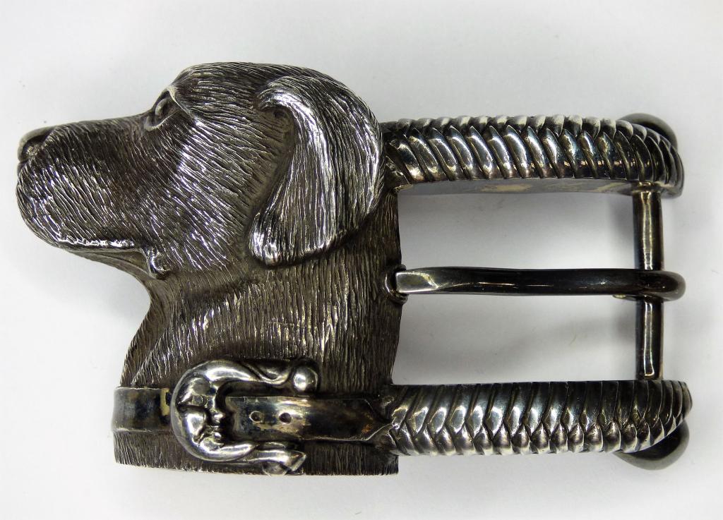 Kieselstein Cord Sterling Silver Dog Belt Buckle: Vintage Barry Kieselstein Cord Sterling Silver Belt Buckle in form of Dog Head.