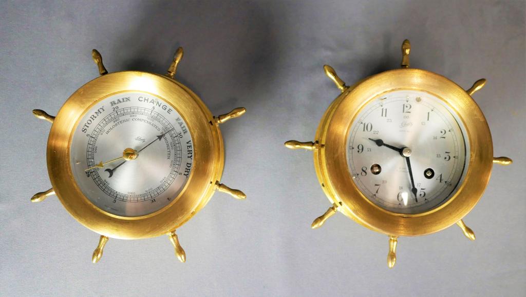 Schatz Royal Mariner Ships Bell Clock & Barometer: Vintage Schatz Royal Mariner Ships Bell Clock and Barometer. Made in Germany. Both are in good working condition, someage related wear to body. Come with original instruction.