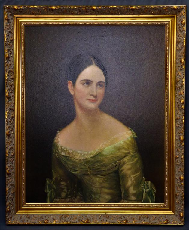 Miss Pearce Portrait by Thomas Sully Canvas Reprod: Portrait of Miss Pearce by Thomas Sully - Reproduction on Canvas. Professionally Framed. 33" x 27 1/2". Good Condition.