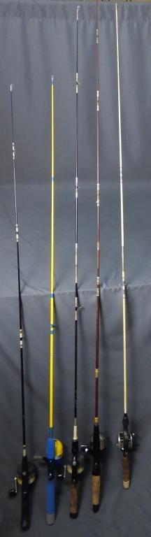 Vntage Fishing Rods w/ Reels-Zebco, Shakespeare: Lot of 5 Vntage Fishing Rods with Reels . Used.