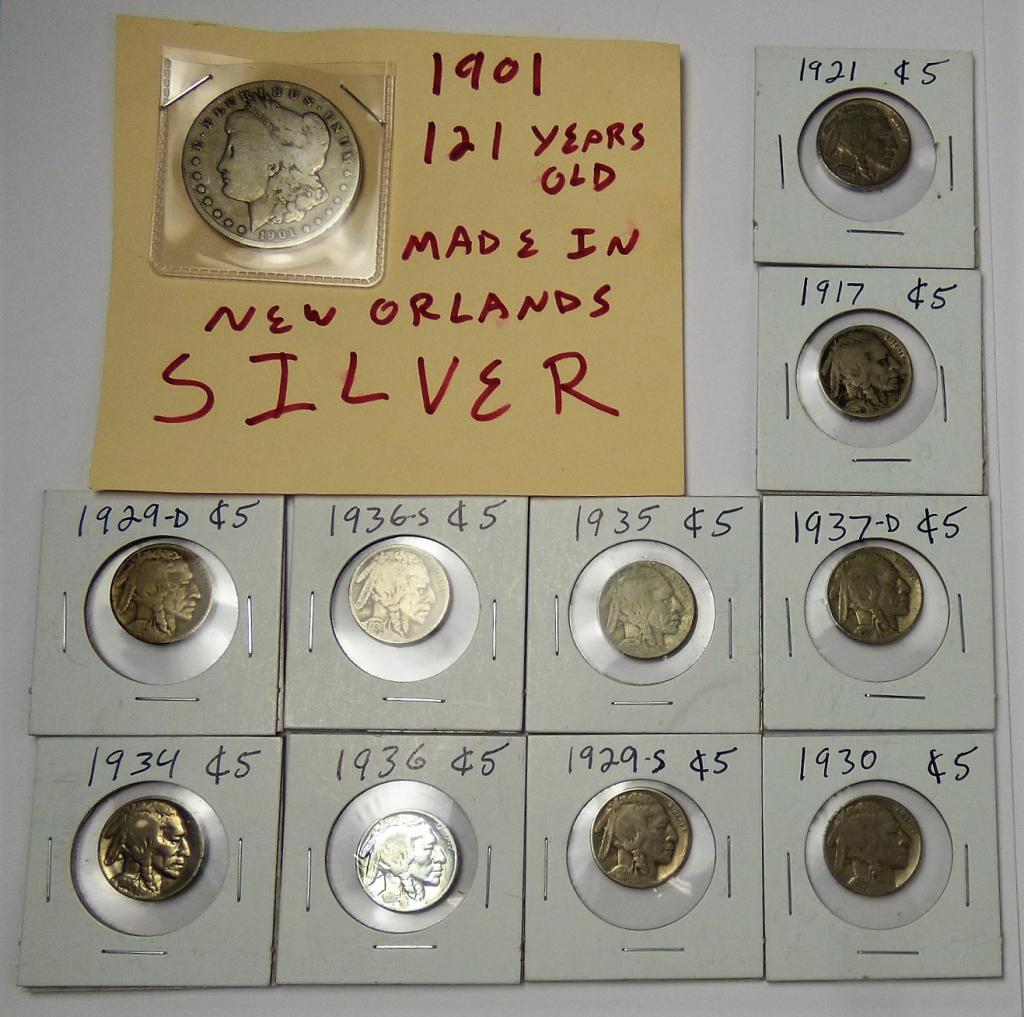 1901 Morgan Silver Dollar & Buffalo Nickel Coins (1 of 5)