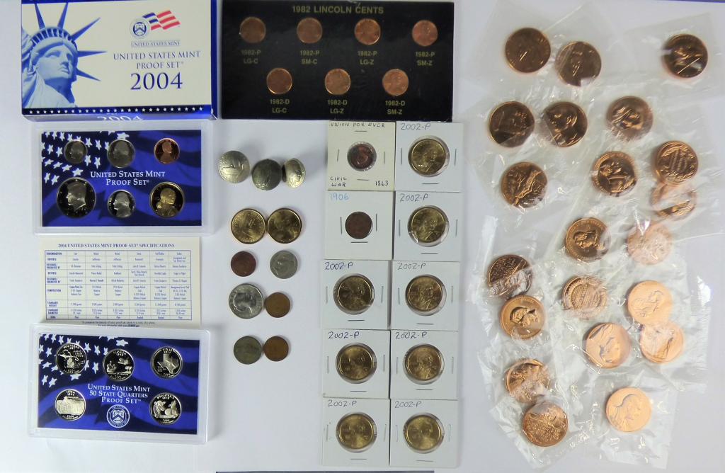 Lot of US Coins- Proof Set, Dollars, Pennies, Toks (1 of 6)