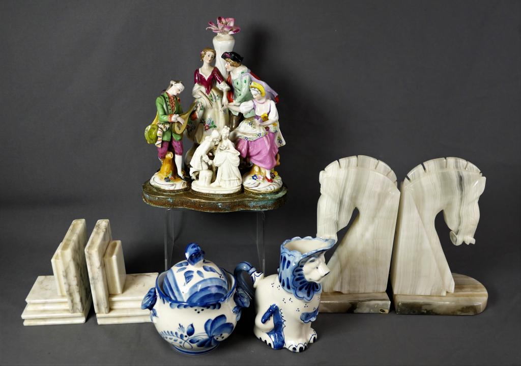 Victorian Porcelain Figure Group, Gzhel, Bookends (1 of 13)