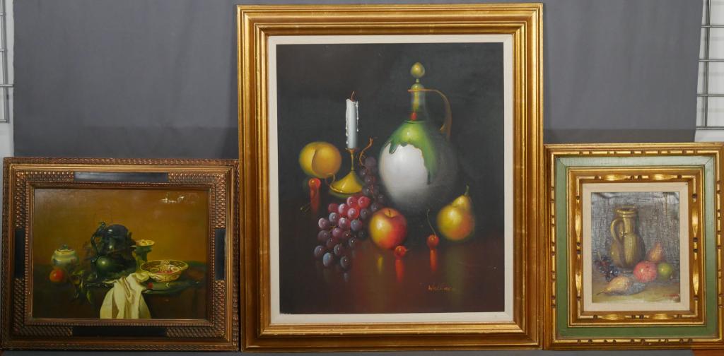 3 Large Still Life Oil Paintings- Maraczi, Wallace: Lot of 3 Large Still Life OilPaintings. One is by Maraczi (20th Century, Hungarian)- signed lower right corner. Second is by Wallace (20th Century, European School) - signed lower rigth corner. Third 