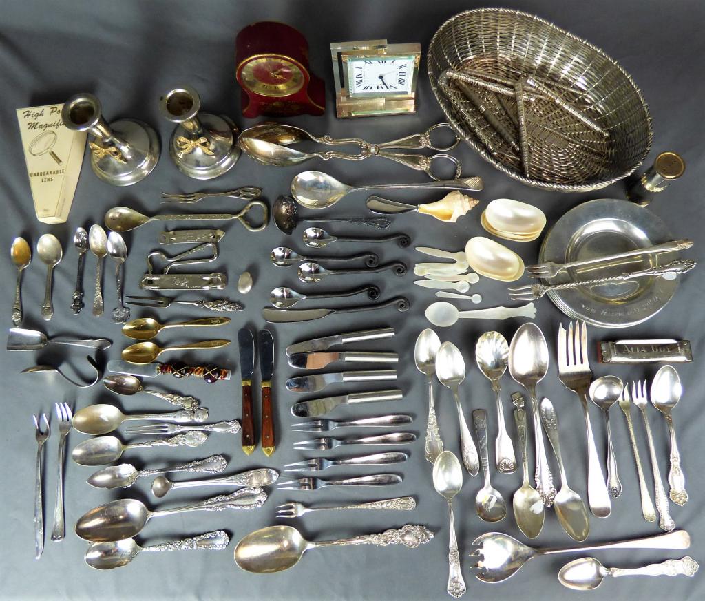 Large Lot of Silverware, Silverplate, Jaeger Clock (1 of 11)