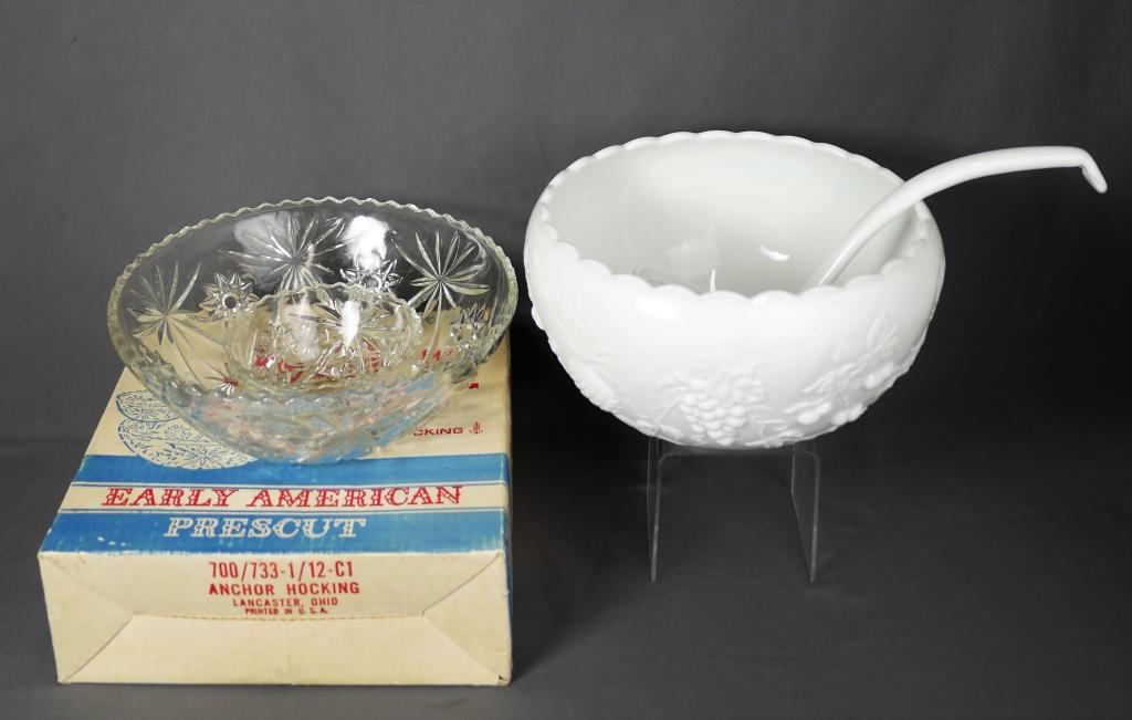 Vintage Milk Glass Punch Bowl & Anchor Prescut Set (1 of 9)