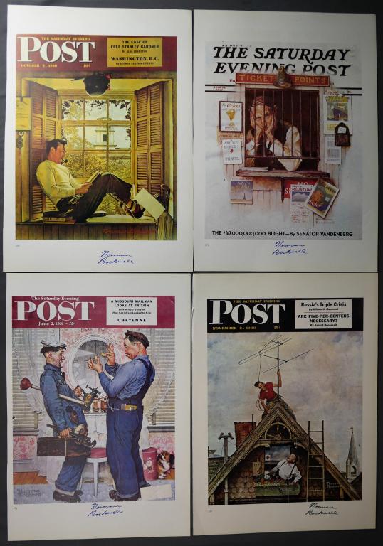 Norman Rockwell Signed Set of 4 Art Book Pages (1 of 9)