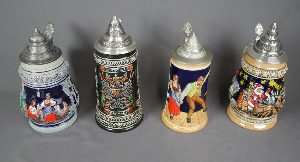 Four Vintage Lidded German Beer Steins- Zoller & B (1 of 7)