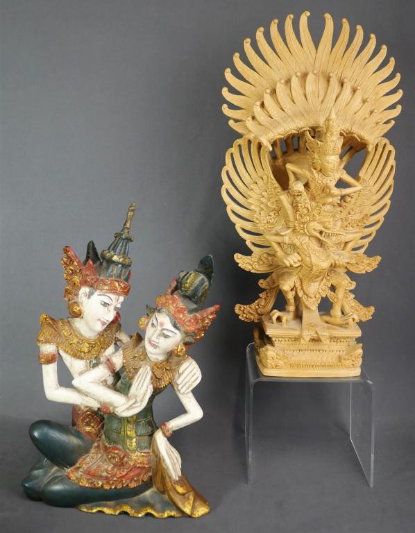 Two Vintage Hand Carved Thai Angel Sculptures (1 of 15)