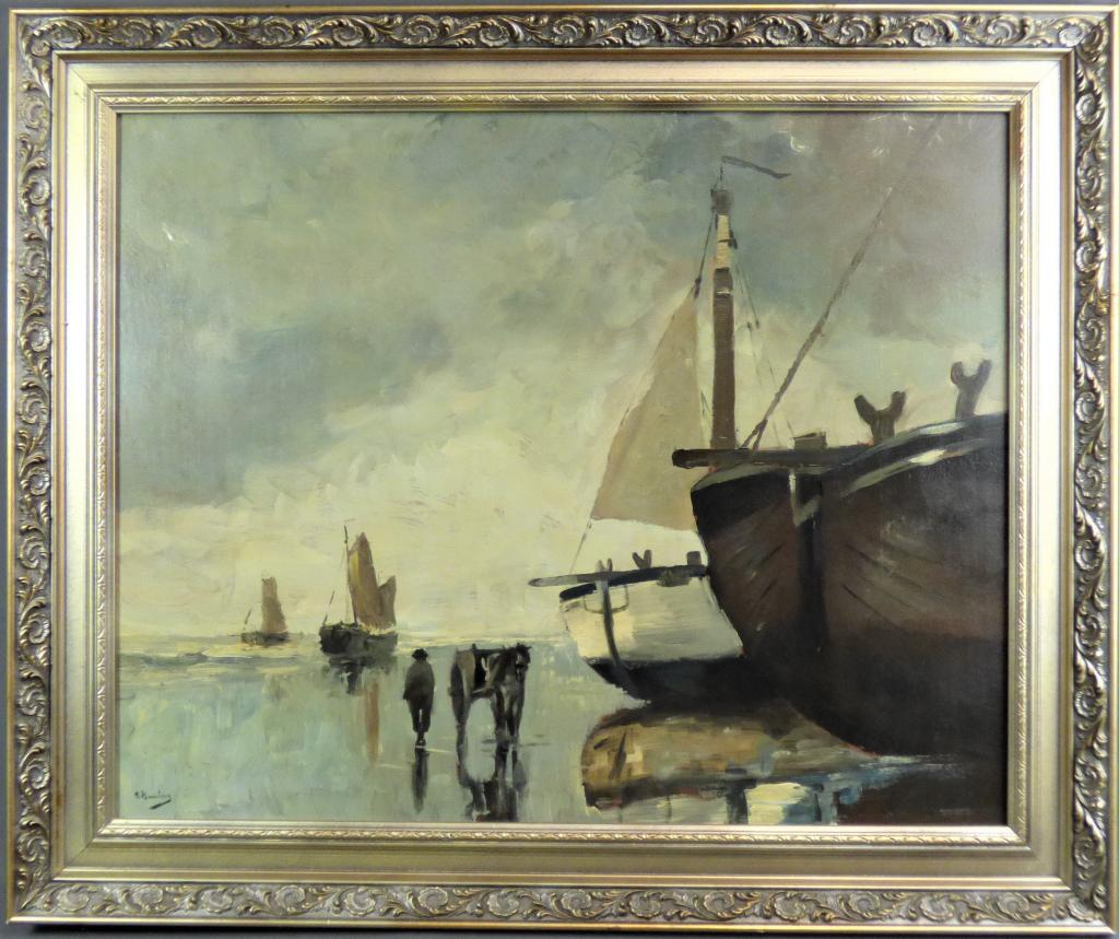 Unknown Artist. Sea Shore Scene Oil Painting (1 of 5)