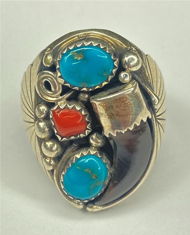 Native American Sterling Silver Ring w/ Turquoise (1 of 5)
